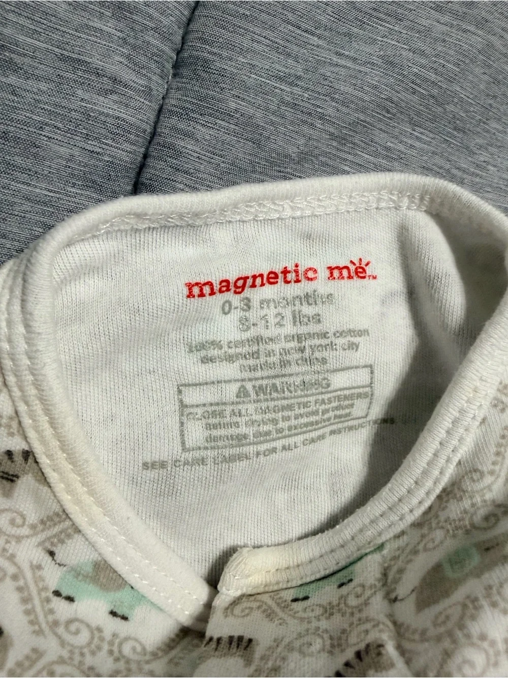 MagneticMe light Gray & Mint Elephant Print One-Piece Pajamas